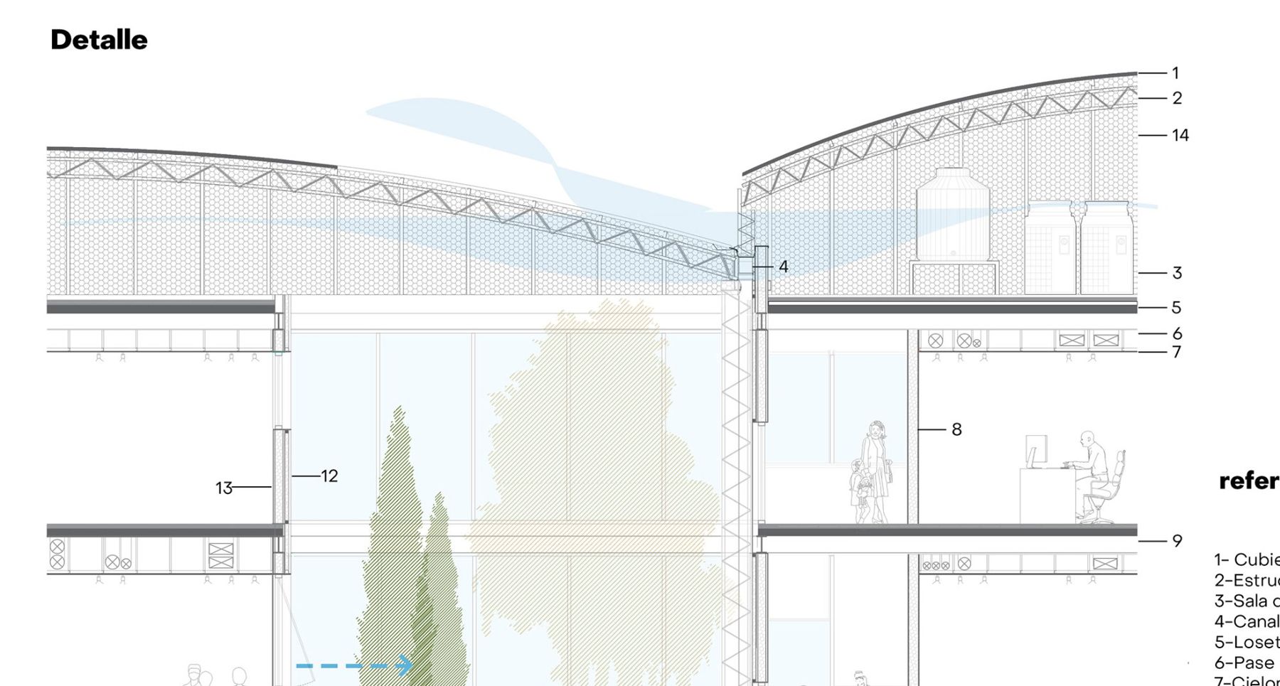 Building section with numbered construction references