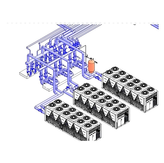 Chillers and chilled water piping header model