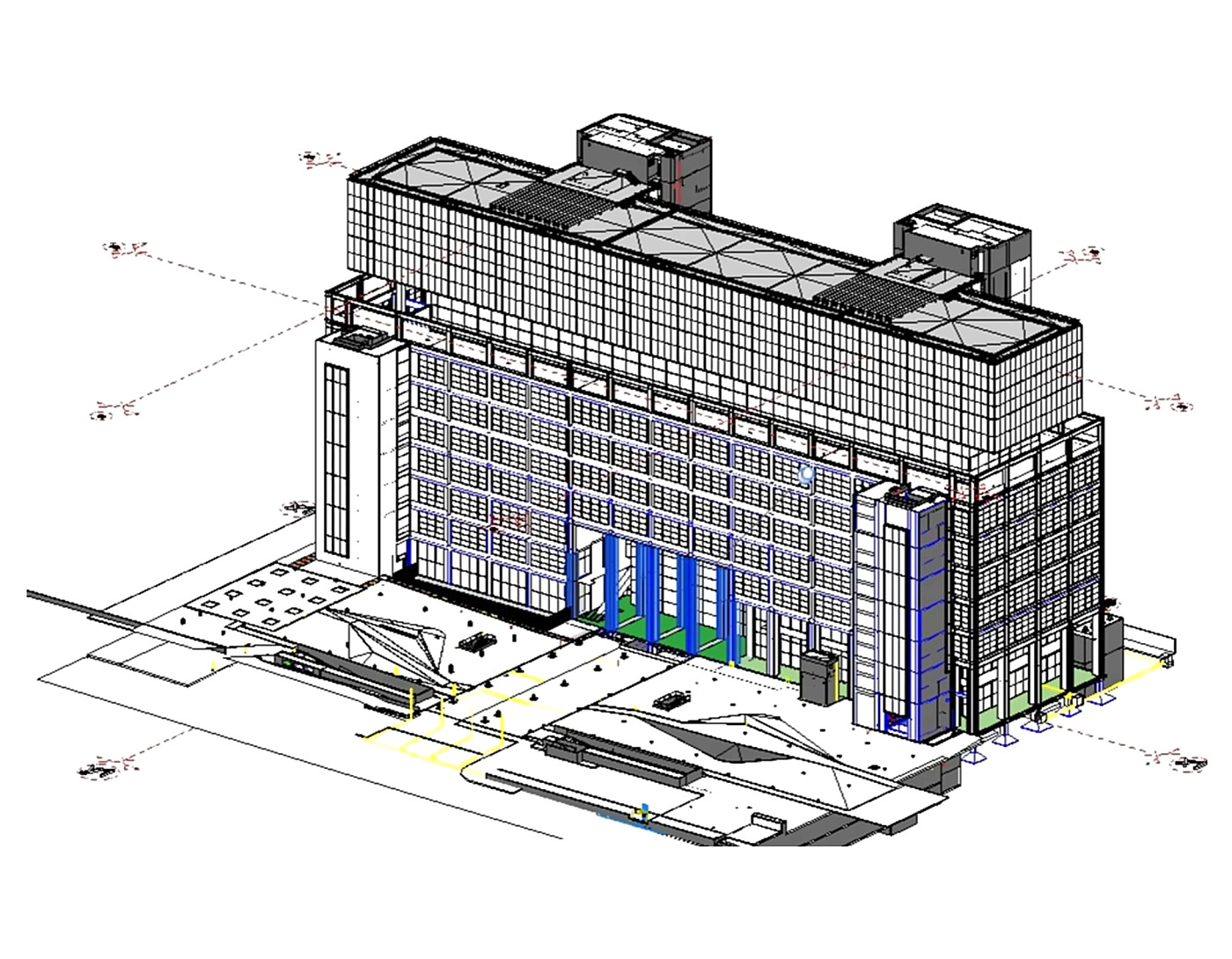 Axonometric Revit model of the Polo DOT office building